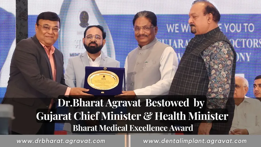 Dr Bharat Agravat receives the Bharat Medical Excellence Award from the Gujarat Chief Minister